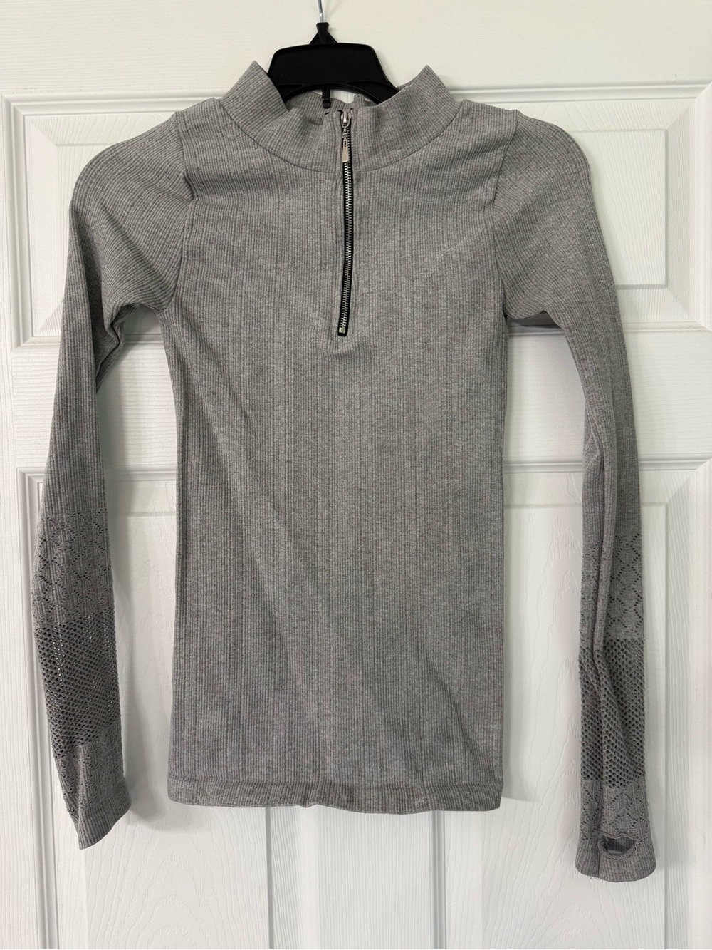 Free People Heather Gray Ribbed Quarter-Zip Sweater Top